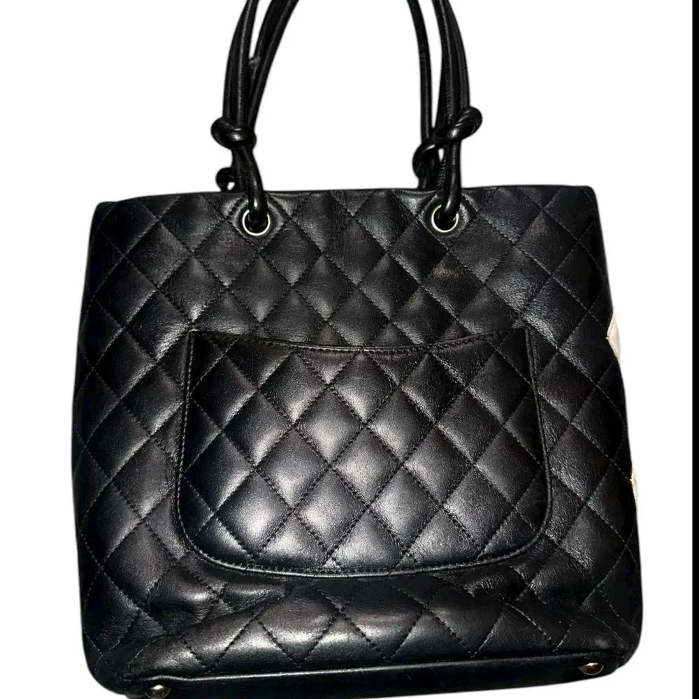 CHANEL Cambon Black and Cream Quilted Tote with pink interior - Picture 2 of 12
